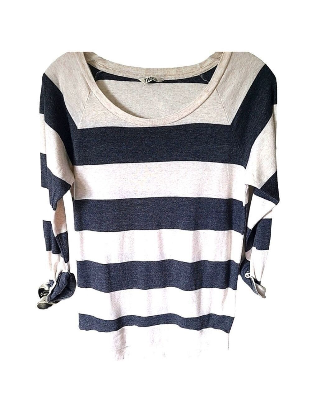 TNA Striped Gray & White Long Sleeve Crew Neck Top Size XS